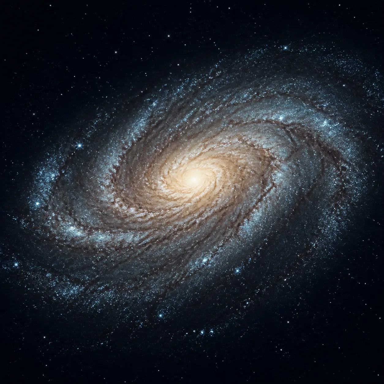 Spiralna galaktyka na ciemnym tle gwiazd